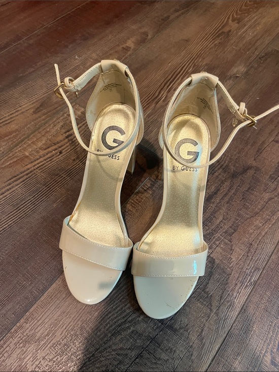G by Guess Shoes - G by Guess Cream Patent Ankle-Strap Block Sandals
